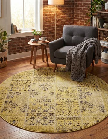 Yellow Patchwork Round Rug