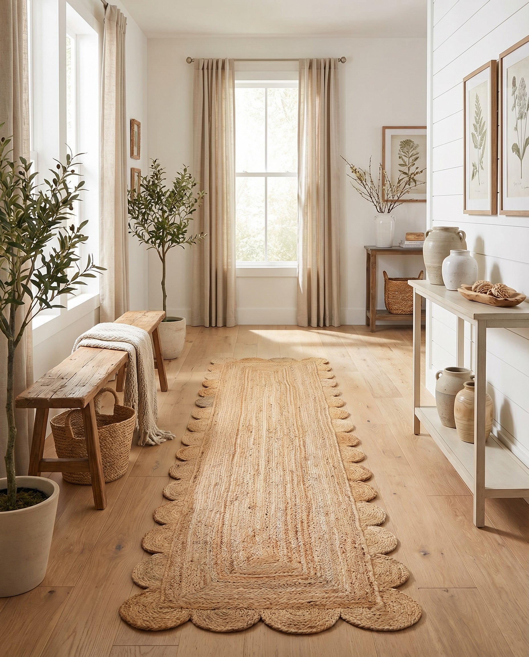 2' 7 x 10' Hand Woven Scallop Braided Jute Runner Rug