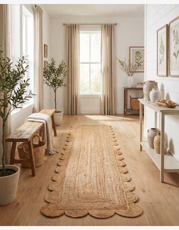 Natural Hand Woven Scallop Braided Jute Runner Rug