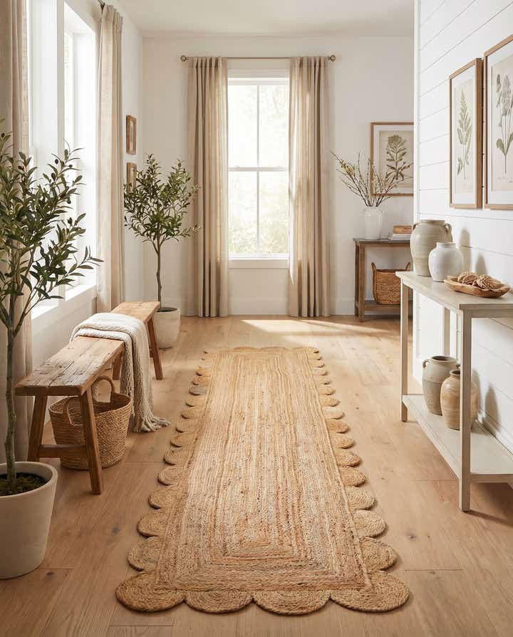 2' 7 x 10' Hand Woven Scallop Braided Jute Runner Rug