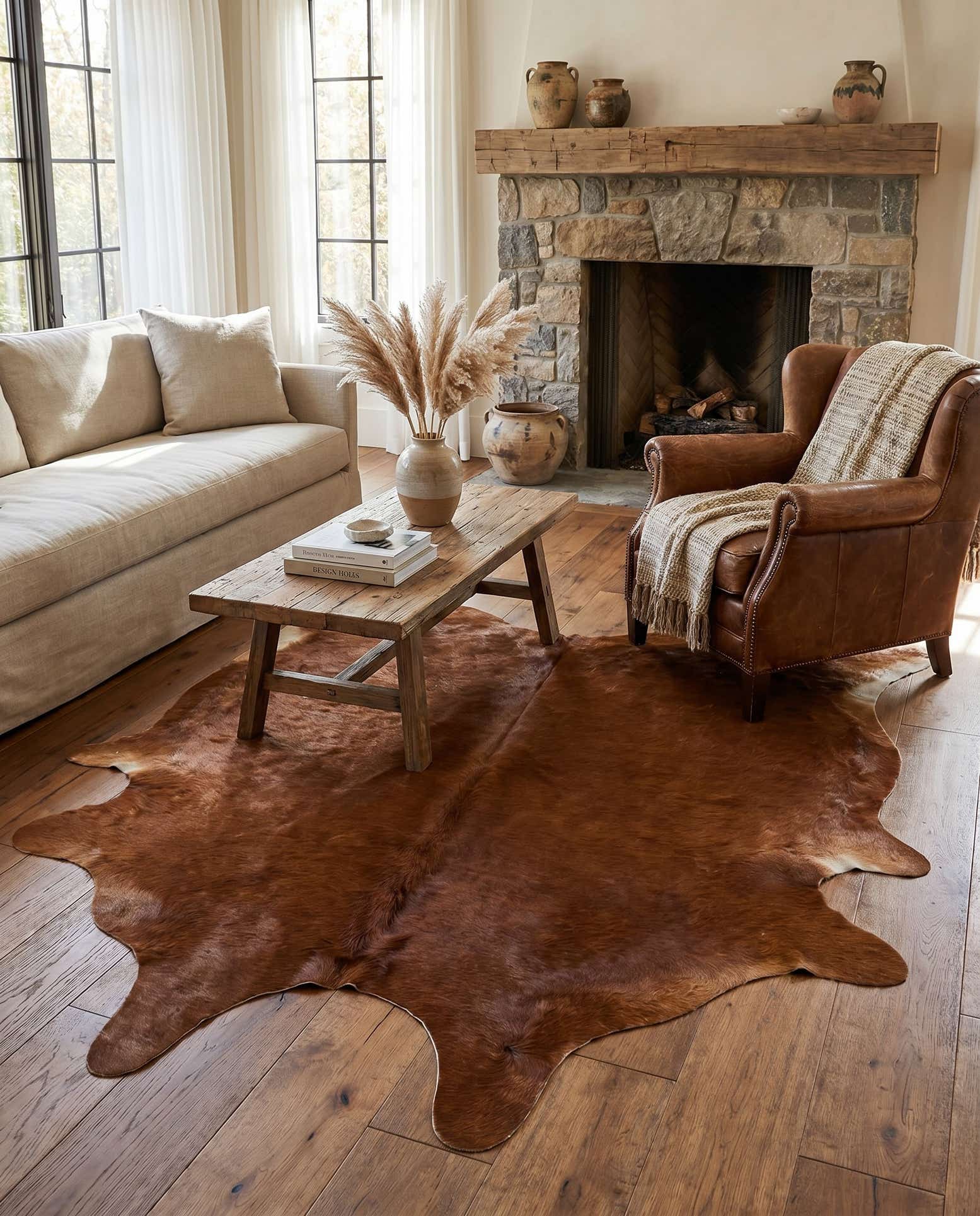 6' 3 x 6' 8 Cowhide Leather Square Rug