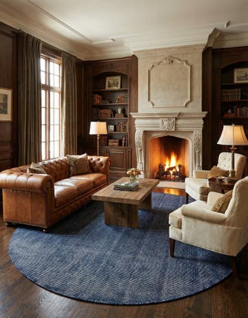Blueberry Hand Woven Jill Zarin English Manor Farmhouse Wool Round Rug