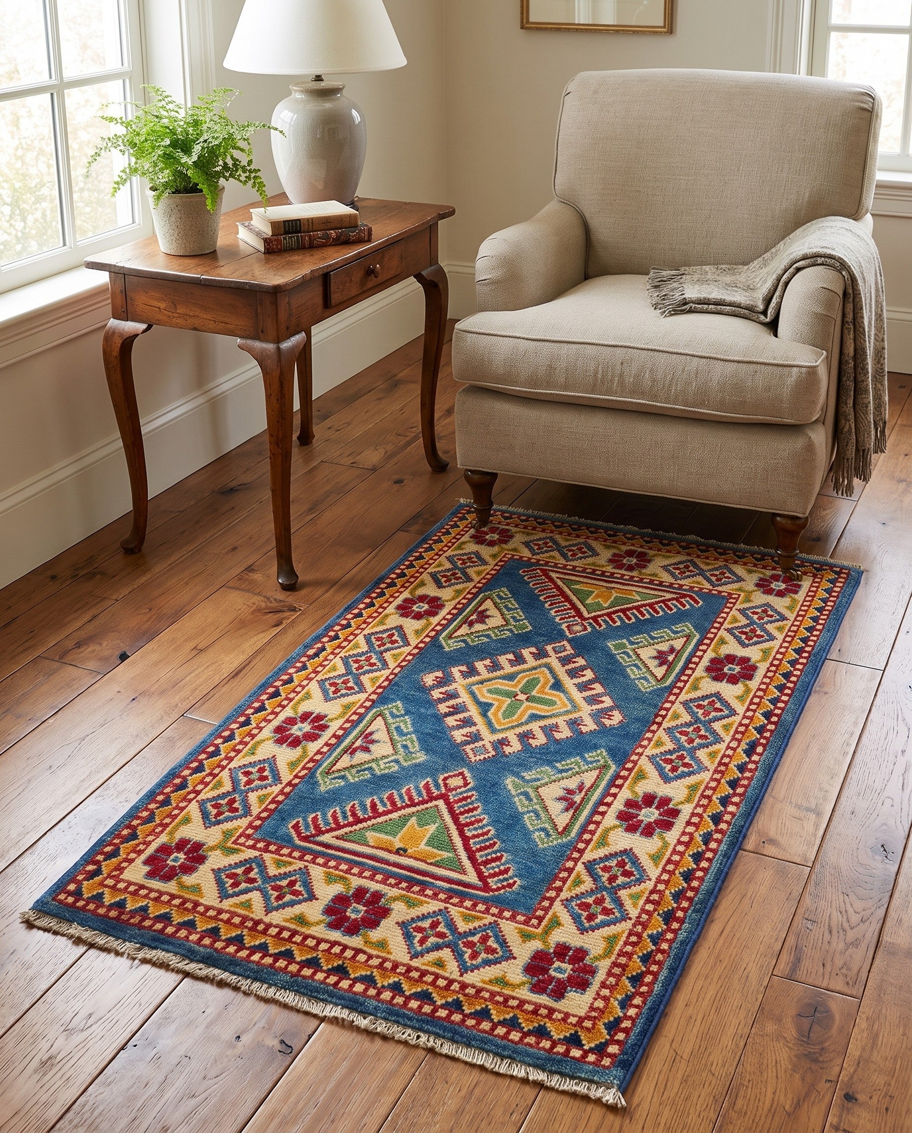 1' 11 x 3' 3 Hand Knotted Kazak Rug