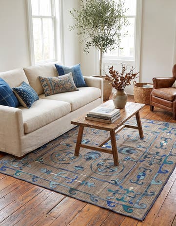 5' 4 x 5' 7 Hand Woven Kilim Suzani Wool Square Rug