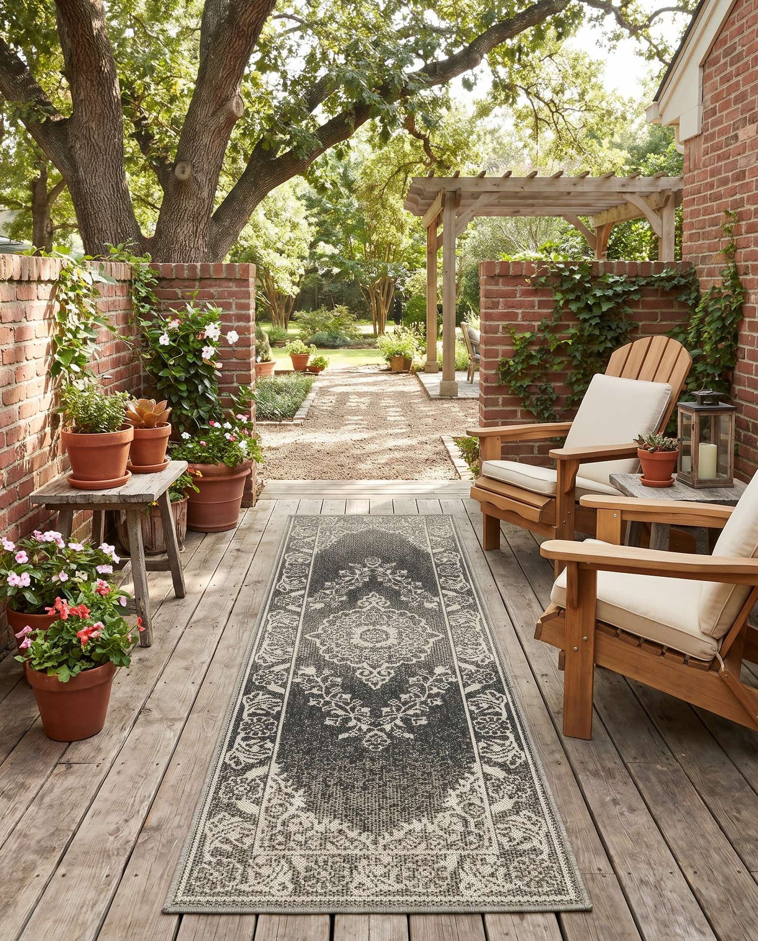 60cm x 185cm Easy-Clean Traditional Indoor / Outdoor Runner Rug