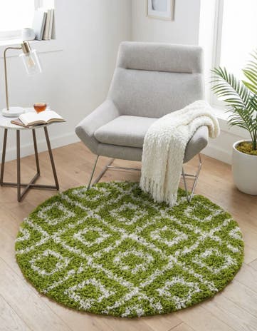 Green Lattice Shag Round Rug