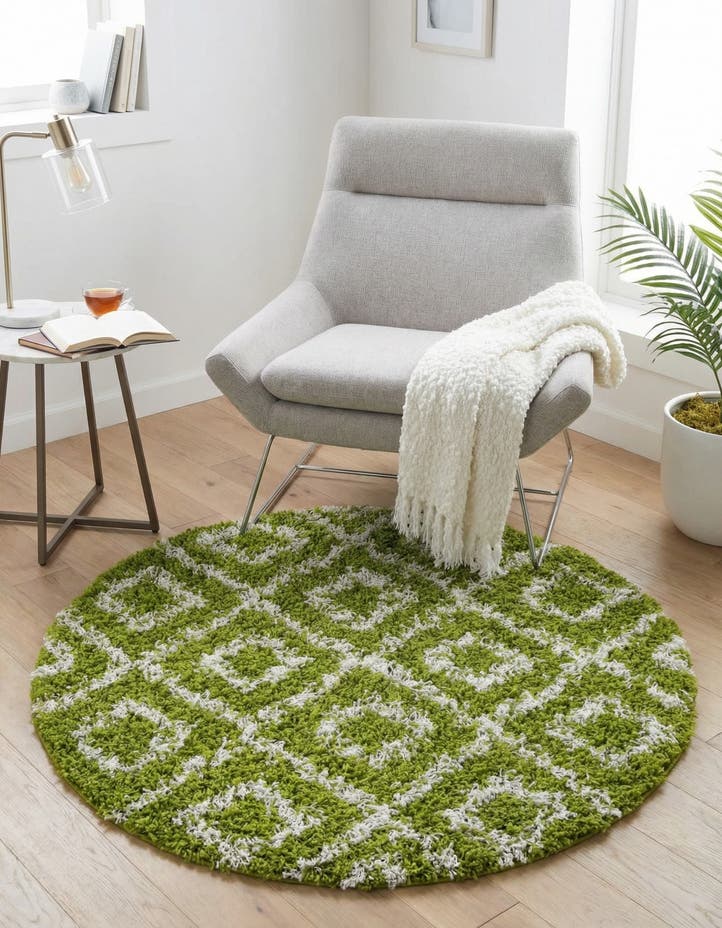 3' 3 x 3' 3 Lattice Shag Round Rug