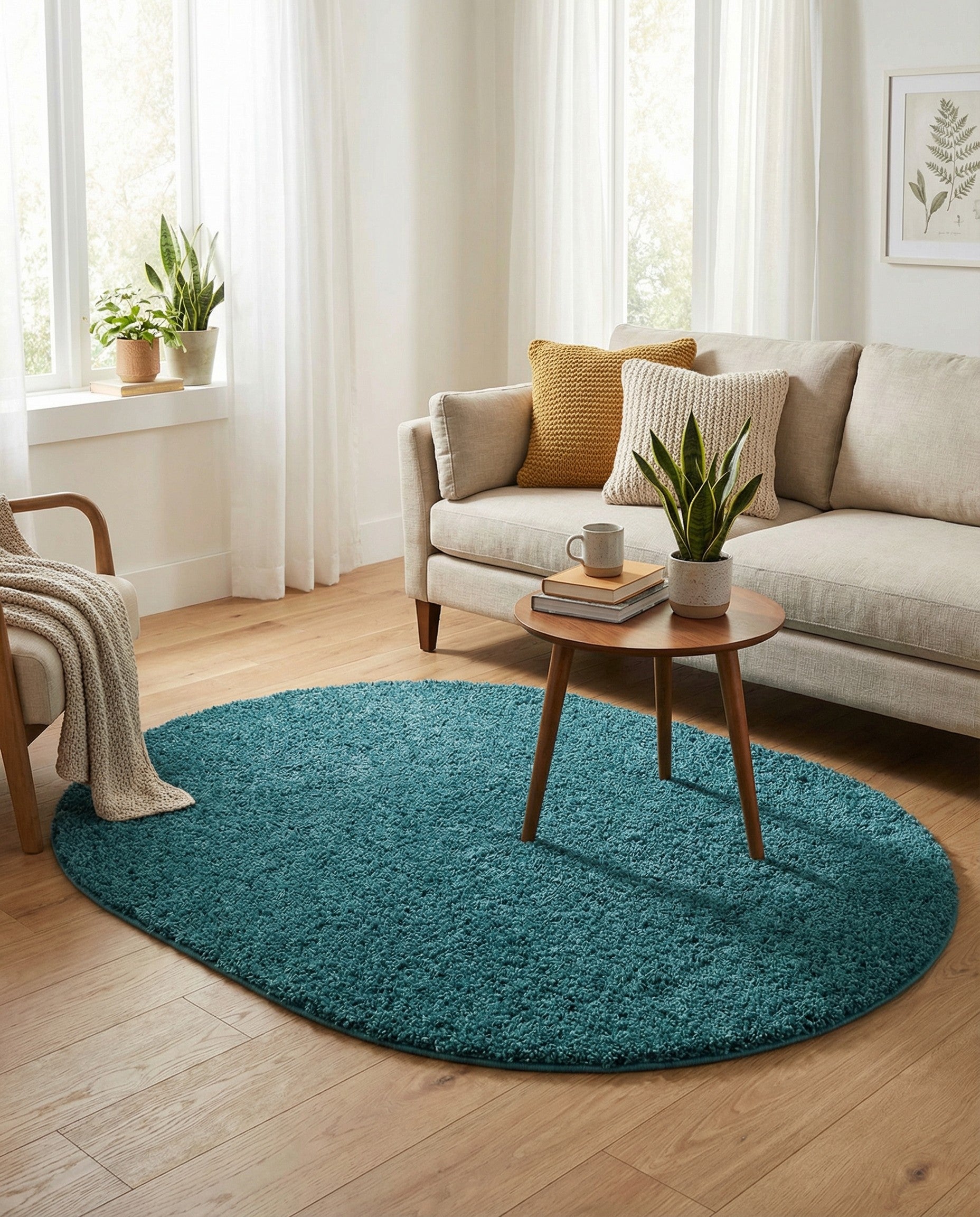 4' x 6' Solid Shag Oval Rug