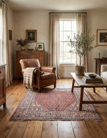 4' 3 x 4' 6 Hand Knotted Ultra Vintage Persian Wool Square Rug