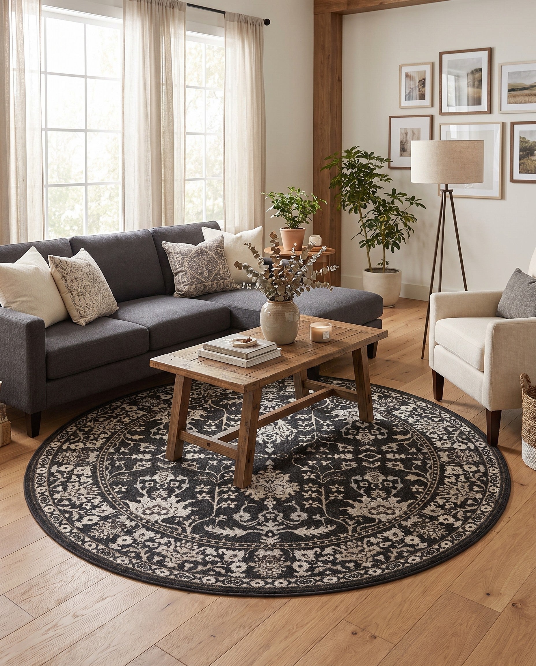 Charcoal Kamala Washable Round Rug