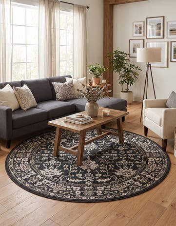 Charcoal Kamala Washable Round Rug