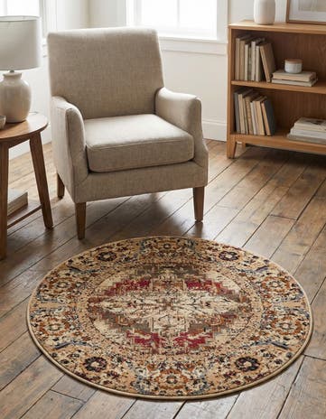 Burgundy Beige Saturn Round Rug