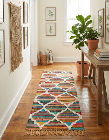 Hand Woven Chindi Trellis Runner Rug
