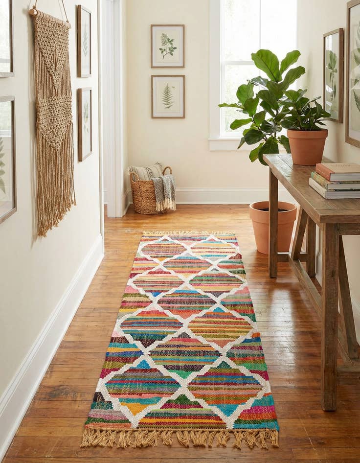 Detail image of 2' 2 x 6' 1 Hand Woven Chindi Trellis Runner Rug