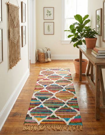 Hand Woven Chindi Trellis Runner Rug