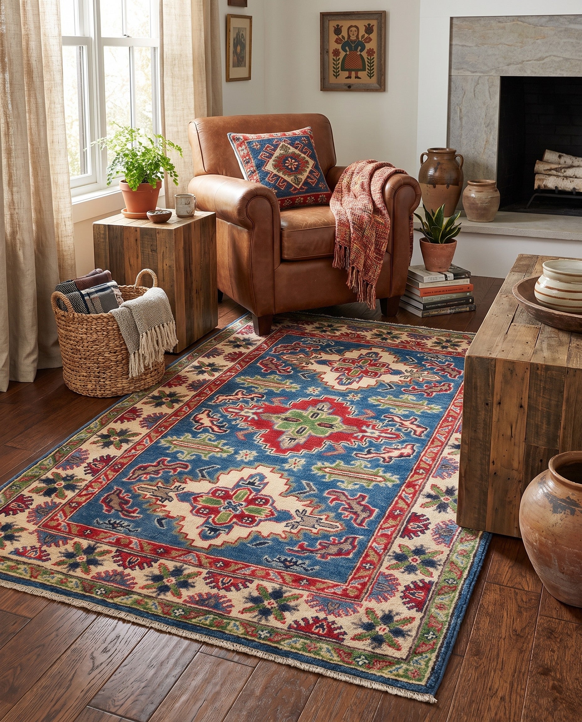 3' 4 x 4' 11 Hand Knotted Kazak Rug
