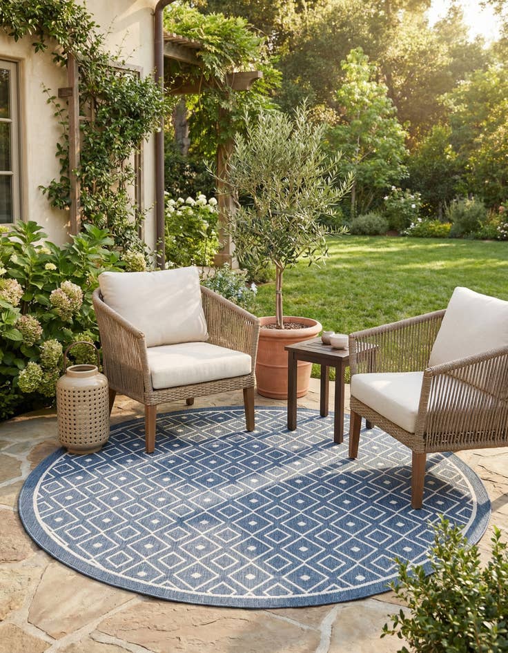 Detail image of 7' x 7' Washable Lattice Indoor / Outdoor Round Rug