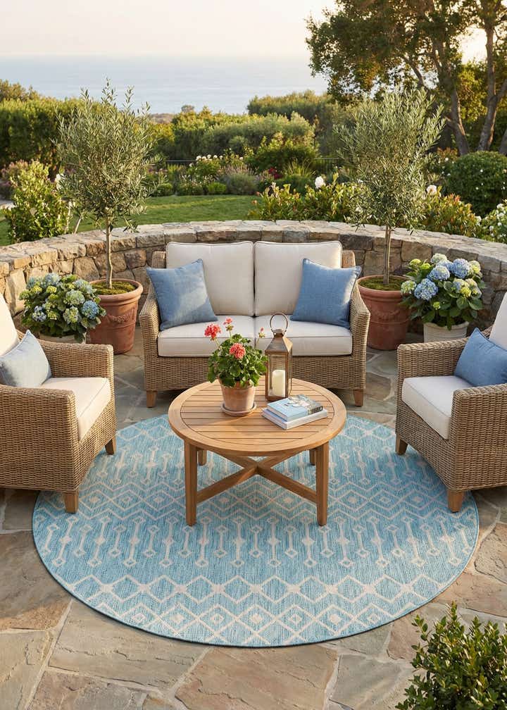7' 10 x 7' 10 Easy-Clean Trellis Indoor / Outdoor Round Rug