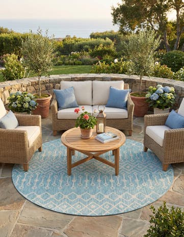 7' 10 x 7' 10 Easy-Clean Lattice Indoor / Outdoor Round Rug
