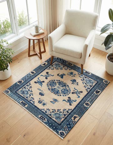 Ivory and Blue Boutique Square Rug