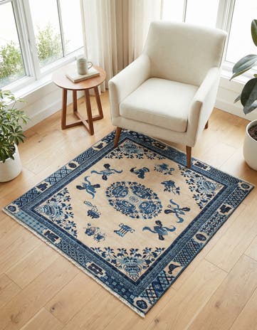 Ivory and Blue Boutique Square Rug