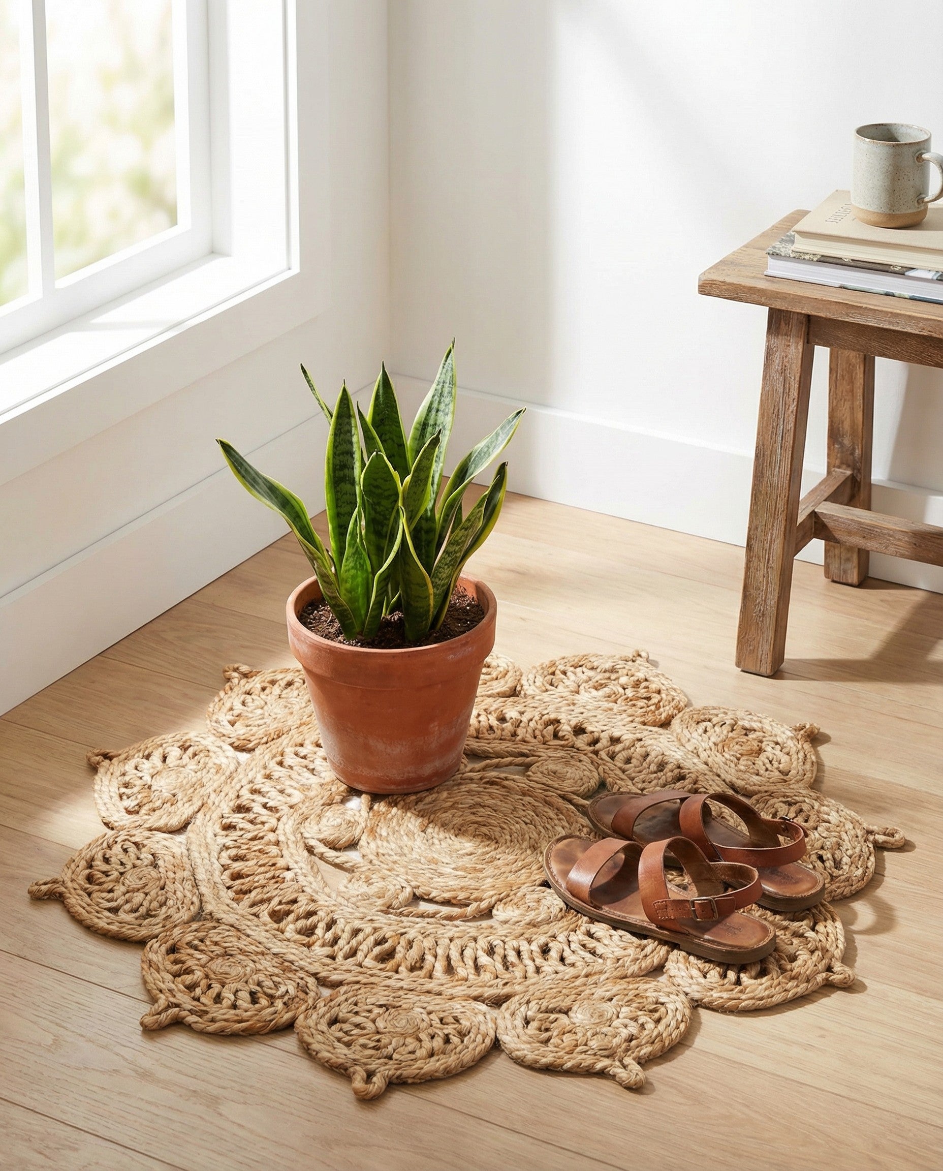 2' x 2' Handmade Braided Jute Round Rug