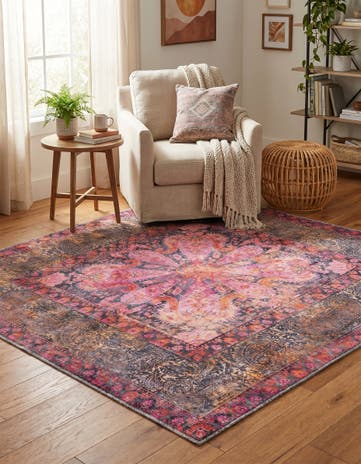 Pink Washable Mangata Square Rug