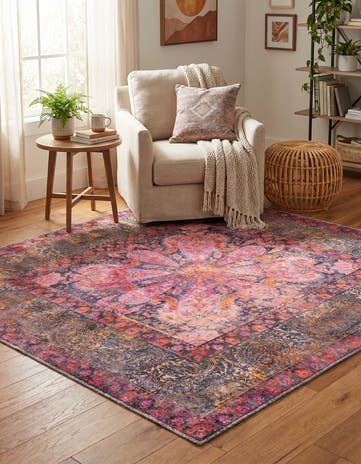 Pink Washable Mangata Square Rug