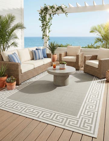 Gray Easy-Clean Coastal Indoor / Outdoor Rug