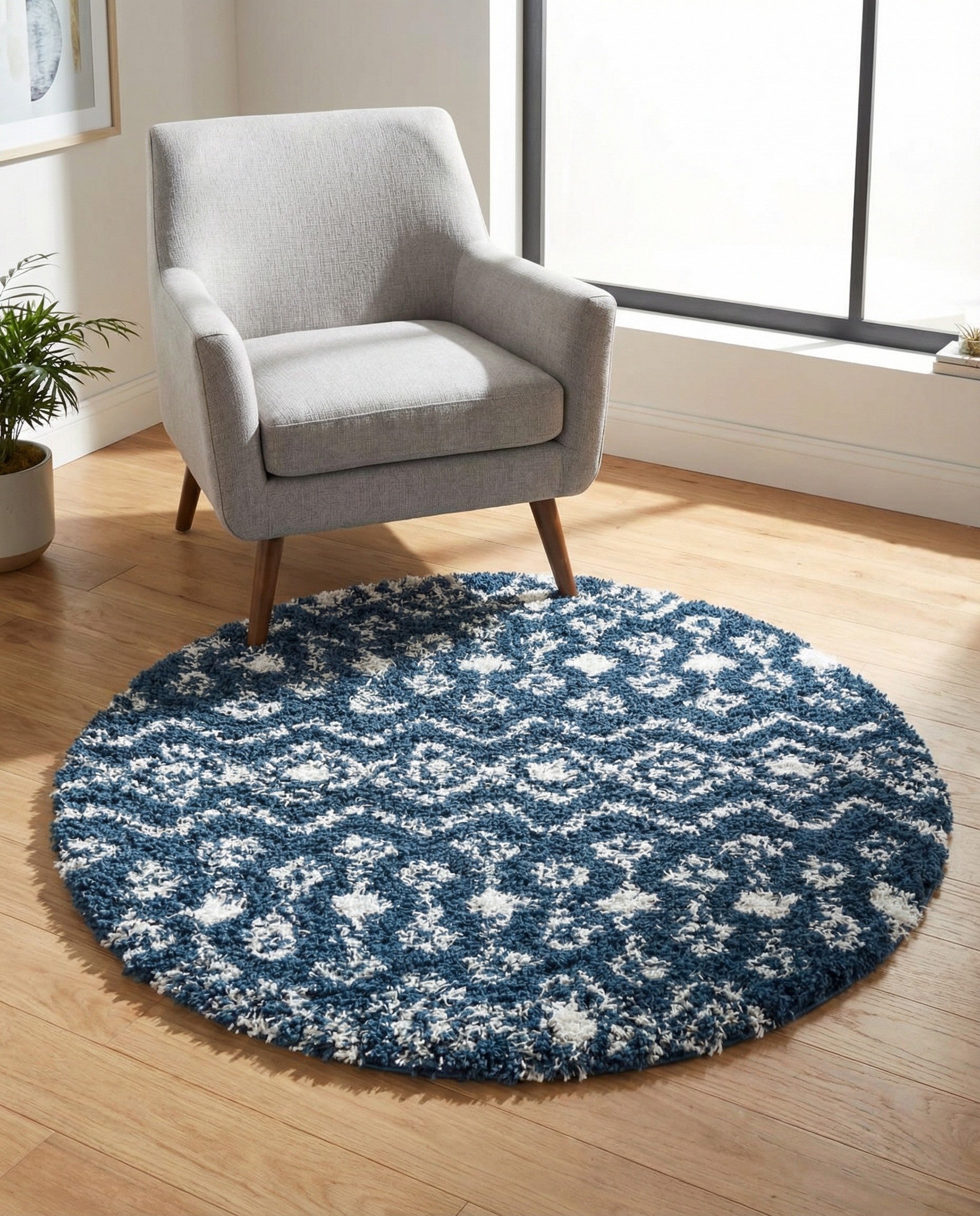 4' x 4' Moroccan Trellis Shag Round Rug
