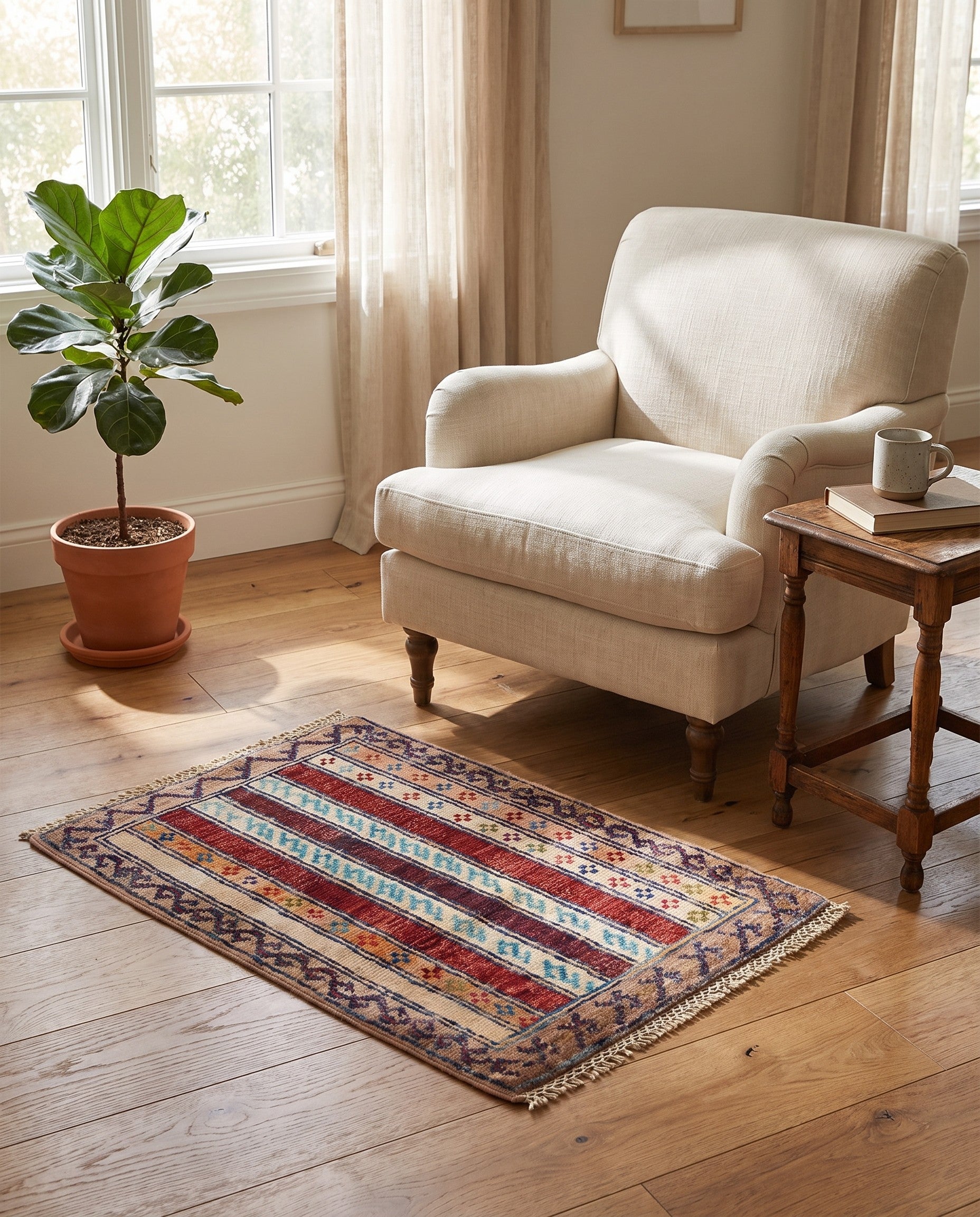 1' 4 x 2' Hand Knotted Ziegler Rug