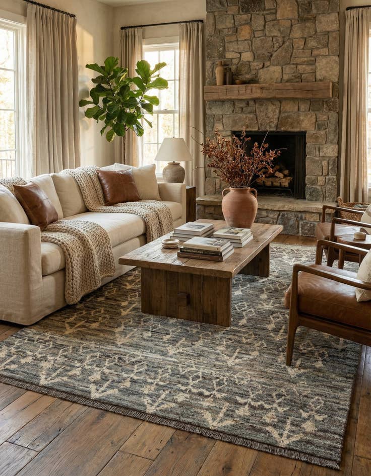 Detail image of 6' 8 x 9' 9 Hand Knotted Moroccan Wool Rug