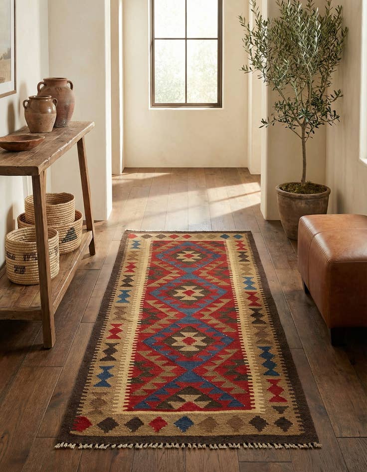 Detail image of 3' 5 x 6' 7 Hand Woven Kilim Maymana Wool Runner Rug