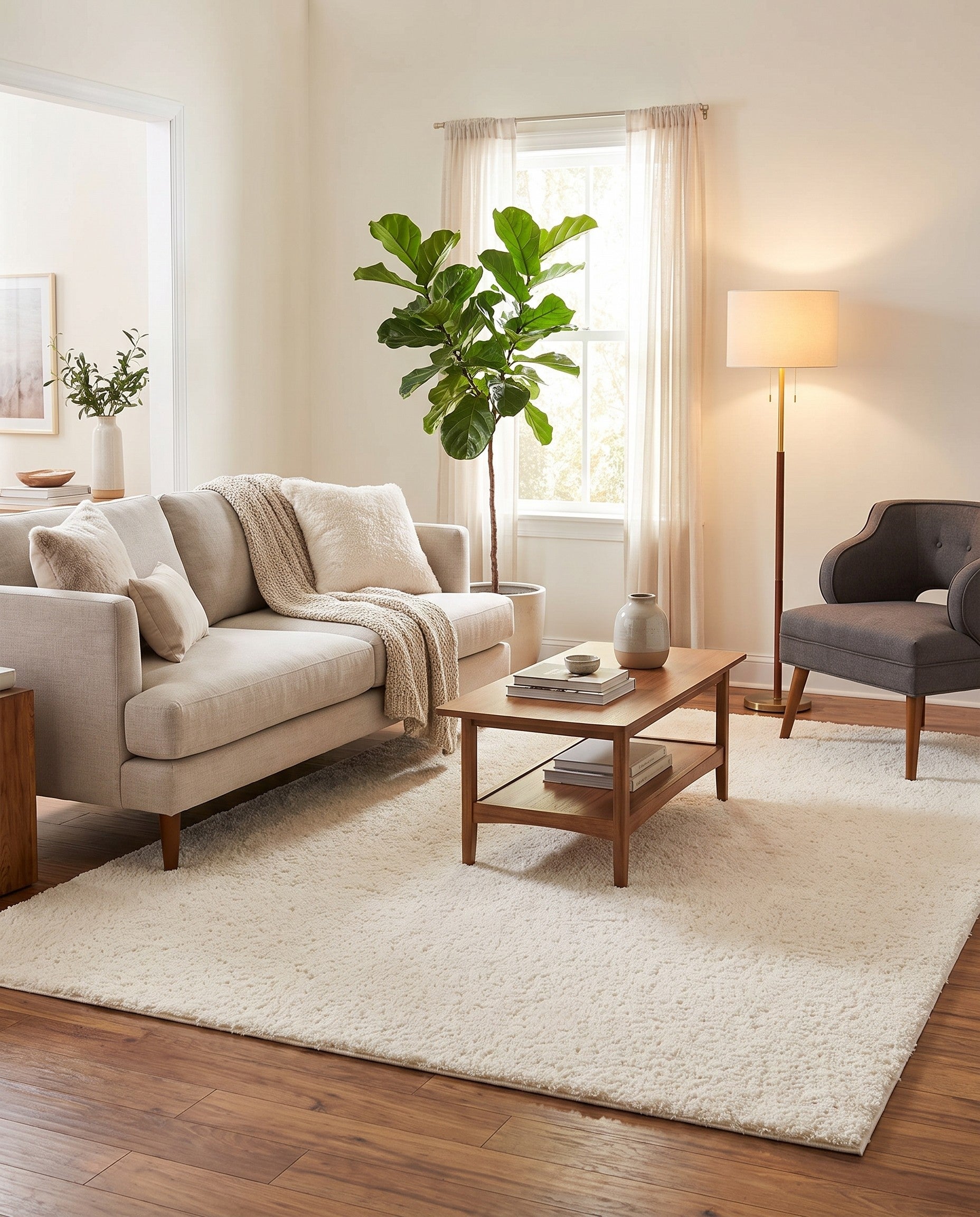White Solid Shag Rug