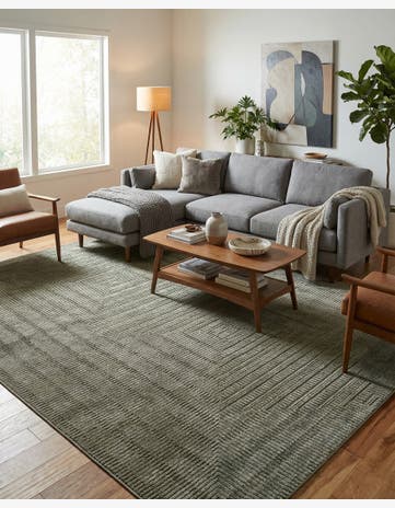 Vintage Army Green Textura Designer Rug