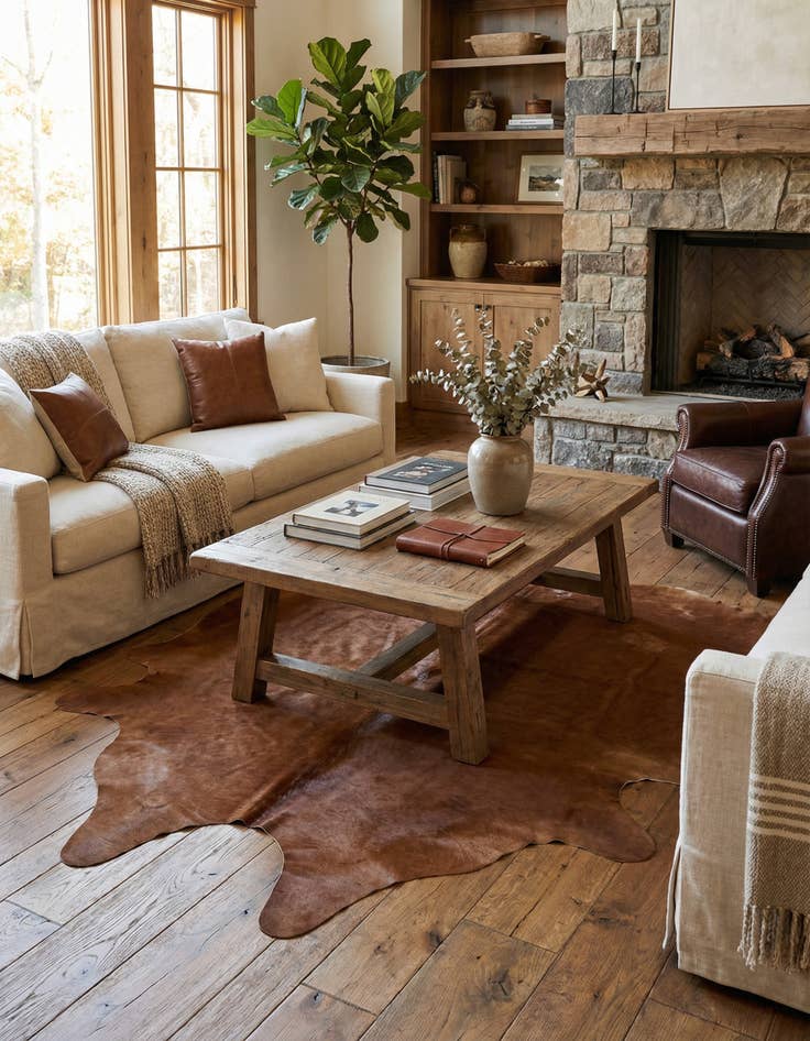 Detail image of 6' 6 x 7' 1 Cowhide Leather Rug