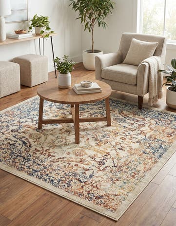 Beige Dahlia Square Rug