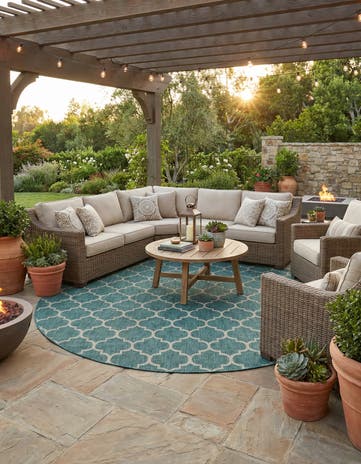 10' x 10' Easy-Clean Lattice Indoor / Outdoor Round Rug