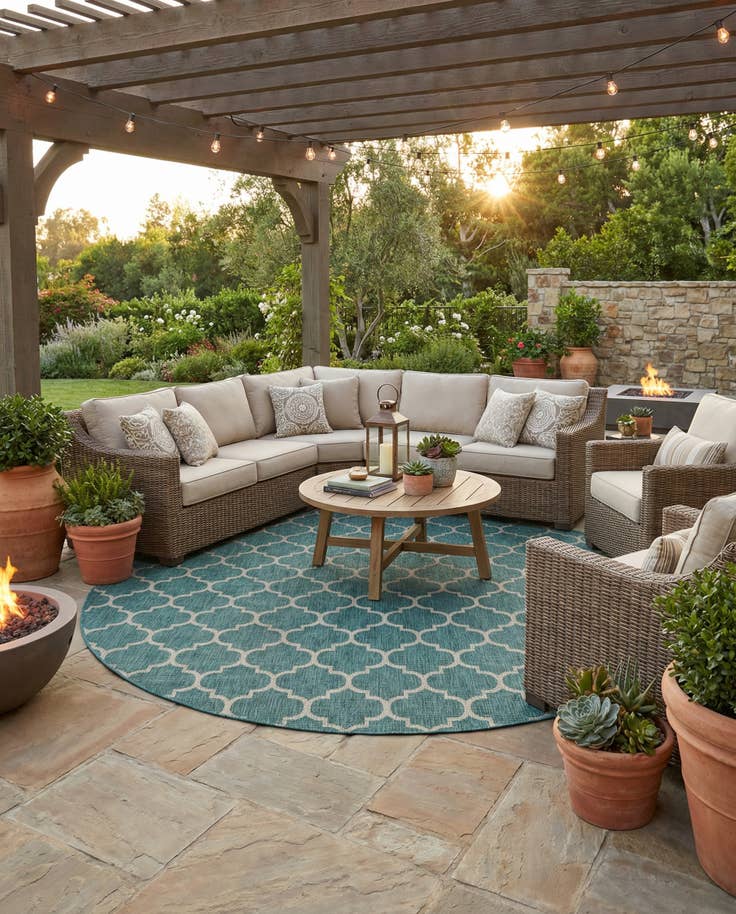 Detail image of 10' x 10' Easy-Clean Lattice Indoor / Outdoor Round Rug