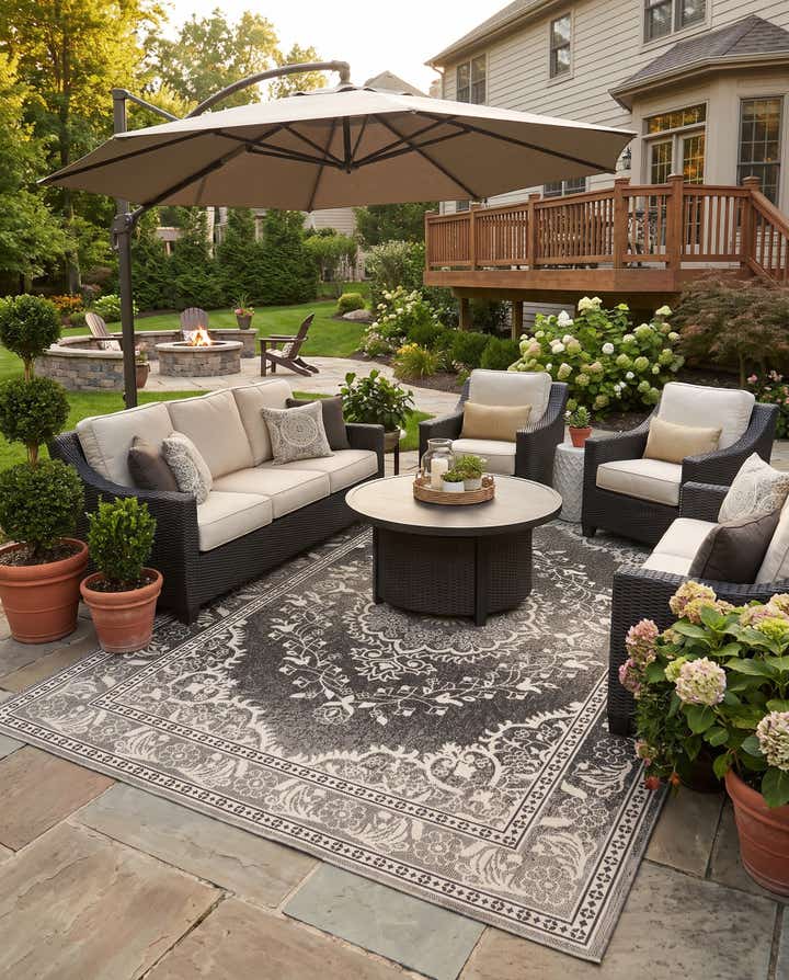 6' x 9' Easy-Clean Traditional Indoor / Outdoor Rug