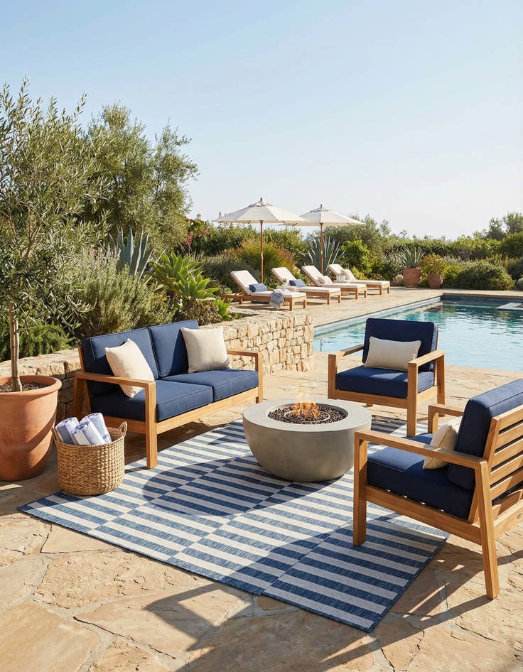 Detail image of 5' 3 x 7' Washable Striped Indoor / Outdoor Rug