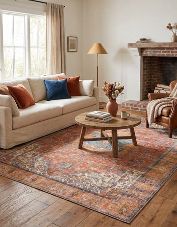 Rust Red Washable Timeless Rug