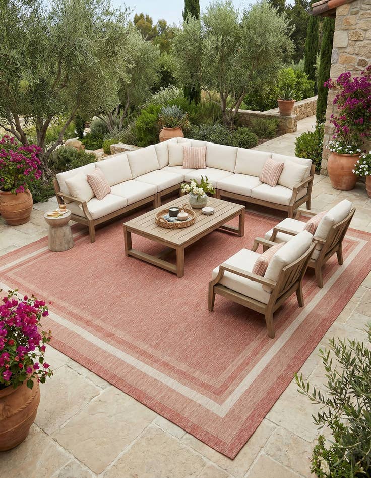 Detail image of 13' x 13' Easy-Clean Border Indoor / Outdoor Square Rug