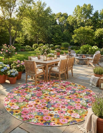 Easy-Clean Botanical Indoor / Outdoor Round Rug