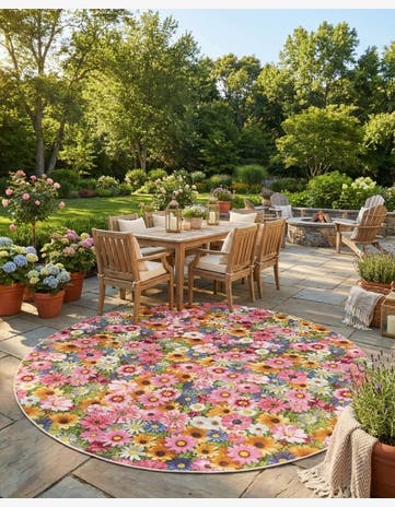 Easy-Clean Botanical Indoor / Outdoor Round Rug
