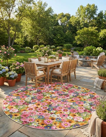 Easy-Clean Botanical Indoor / Outdoor Round Rug