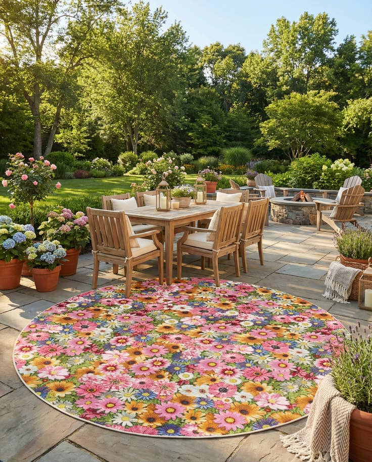 Detail image of 10' x 10' Easy-Clean Botanical Indoor / Outdoor Round Rug