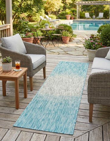 Aqua Easy-Clean Modern Indoor / Outdoor Runner Rug