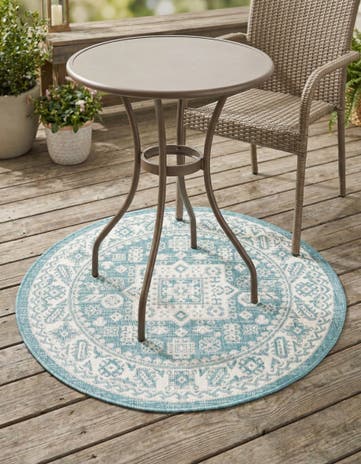 3' x 3' Easy-Clean Aztec Indoor / Outdoor Round Rug