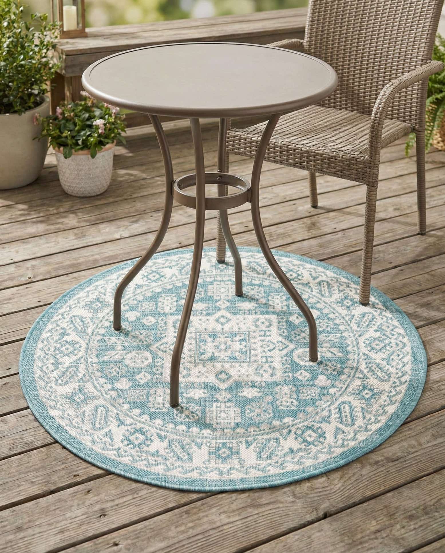 3' x 3' Easy-Clean Aztec Indoor / Outdoor Round Rug